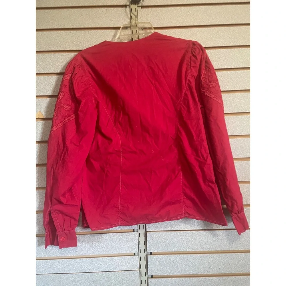 Vintage Blue Canyon Western Wear Red Embroidered Button Down‎ Shirt Top Medium